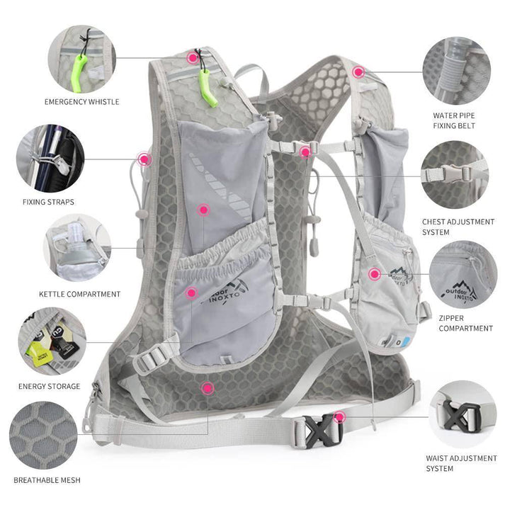 Grey Hydration Backpack for Trail Running, Marathon, and Cycling