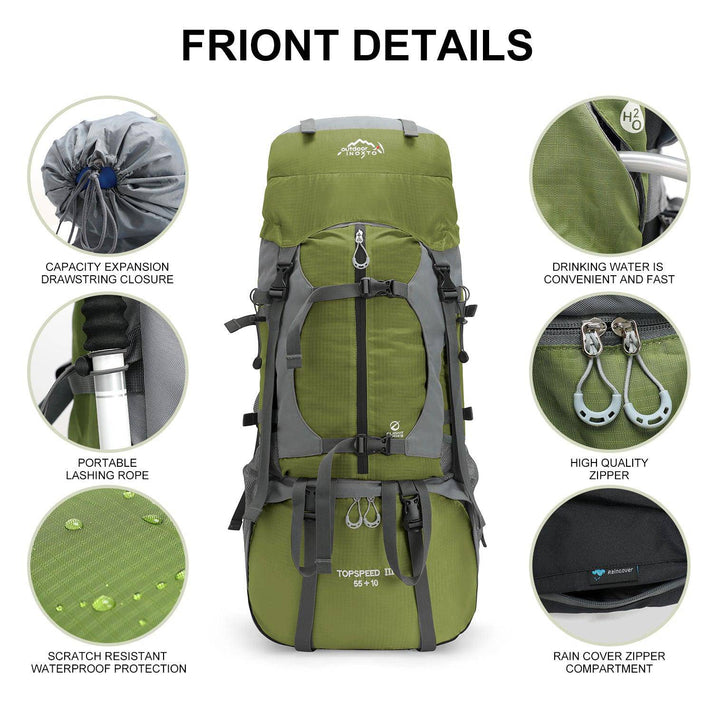 Drawcord expansion, pole attachments, hydration outlet and rain cover storage